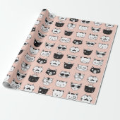 Gekke kat Face Doodles Cadeaupapier (Uitgerold)