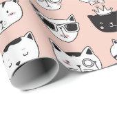 Gekke kat Face Doodles Cadeaupapier (Rol Hoek)