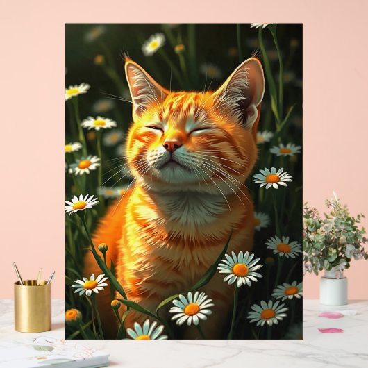 Gekke kat in een bloementuin acryl bord (Huwelijk)