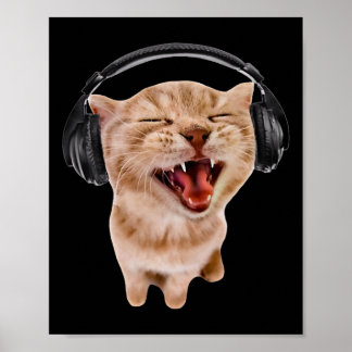 Gekke kat met hoofdtelefoon poster