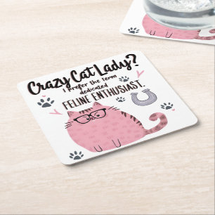 Gekke Katten Dame? Grappig Kattenliefhebber Cadeau Vierkante Kartonnen Onderzetter