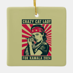 Gekke Katten Dame Voor Kamala 2024 Keramisch Ornament