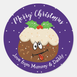 gekke kerst pudding fruitcake merry ronde sticker
