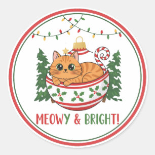 Gekke Kerstkat Ornament Sticker