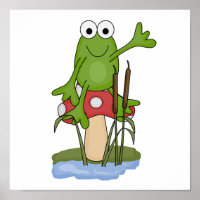 gekke kikker op paddenstoel