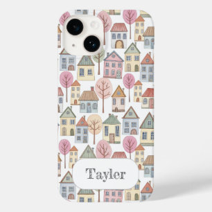 Gekke Kleine Huizen Illustratie Aangepaste Naam Case-Mate iPhone 14 Hoesje