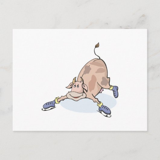 gekke koe op schaatsen van ijs briefkaart (Voorkant)