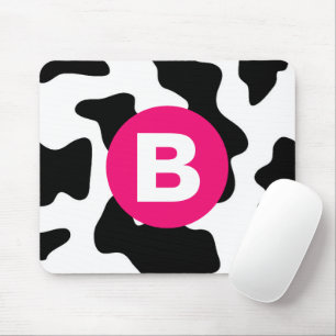 Gekke koeienlapjespatroon roze monogram muismat
