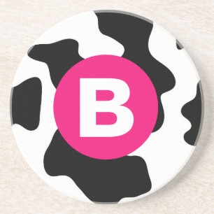Gekke koeienlapjespatroon Roze monogram Zandsteen Onderzetter