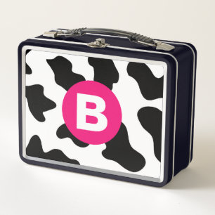 Gekke koeienvlekkenpatroon met roze monogram