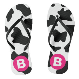 Gekke koeienvlekpatroon met roze monogram teenslippers