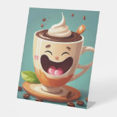 Gekke koffie - voetstuk teken reclamebord met voetstuk (Voorkant)