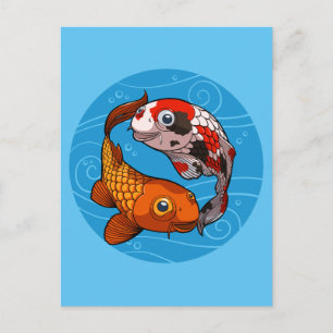 Gekke Koi Karper Yin Yang Ontwerp Vis Illustratie Briefkaart