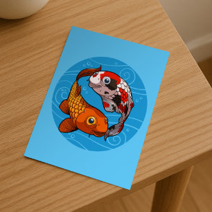 Gekke Koi Karper Yin Yang Ontwerp Vis Illustratie Briefkaart
