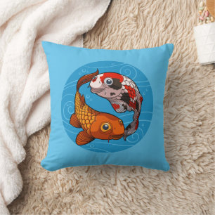 Gekke Koi Karper Yin Yang Ontwerp Vis Illustratie Kussen