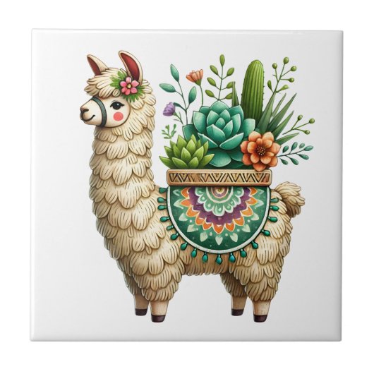 Gekke lama en Planten Tegeltje (Voorkant)