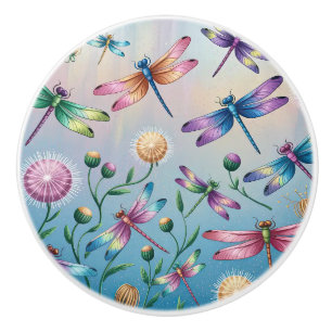 Gekke libellen met bloemen keramische knop