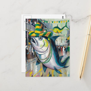Gekke Mardi Gras Fish Briefkaart