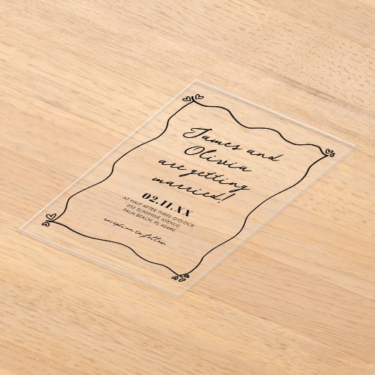 Gekke minimalistische hand getrokken bruiloft acryl uitnodigingen (Laagn)