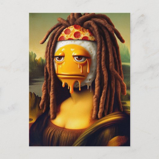 Gekke Mona Lisa Dreadlocks Pizza & Egg Briefkaart (Voorkant)