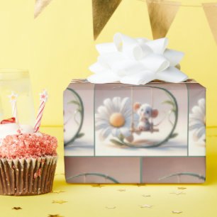 Gekke muis op een Daisy Swing Cadeaupapier