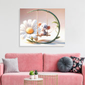 Gekke muis op een Daisy Swing Canvas Afdruk (Insitu (Woonkamer))