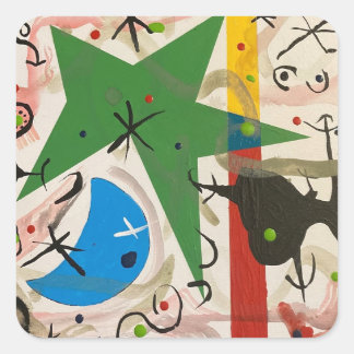 GEKKE NACHT MET GROENE STER VIERKANTE STICKER