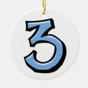 Gekke nummer 3 blauw versienummer keramisch ornament