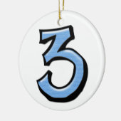 Gekke nummer 3 blauwe versiering keramisch ornament (Links)