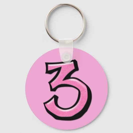 Gekke nummer 3 roze Sleutelhanger (Voorkant)