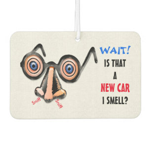 Gekke ogen neus bril ruikt nieuwe auto luchtverfrisser