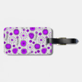 Gekke paarse witte harten en bloemen bloeien bagagelabel (Achterkant horizontaal)