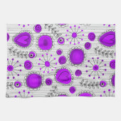 Gekke paarse witte harten en bloemen bloeien theedoek (Horizontaal)