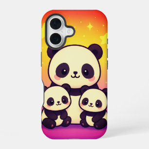 Gekke Panda Trio in Gradient Dreamscape iPhone 16 Hoesje
