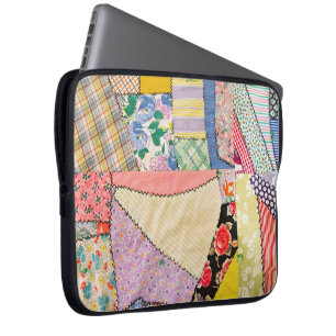 Gekke patchwork quilt met zigzag stiksels laptop sleeve