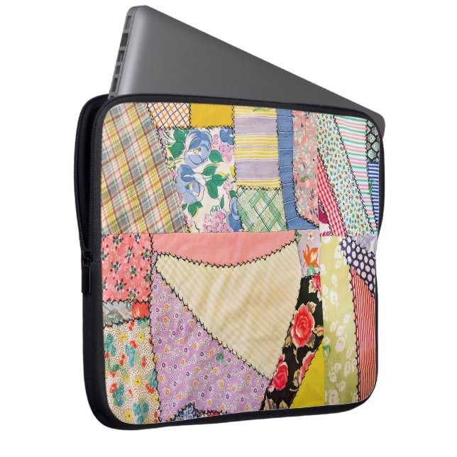 Gekke patchwork quilt met zigzag stiksels laptop sleeve (Voorkant Rechts)