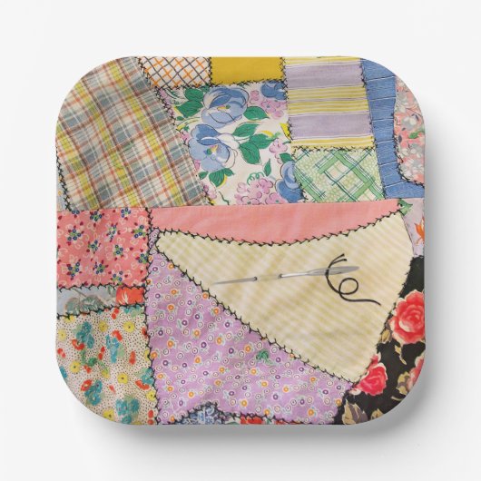 Gekke patchwork quilt met zigzag stiksels papieren bordje (Voorkant)