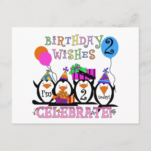 Gekke Pinguïns 2e Verjaardag T-shirts en geschenke Briefkaart (Voorkant)
