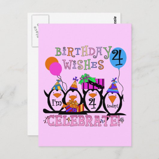 Gekke Pinguïns 4e Verjaardag T-shirts en geschenke Briefkaart (Voorkant / Achterkant)