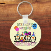 Gekke Pinguïns 4e Verjaardag T-shirts en geschenke Sleutelhanger (Voorkant)