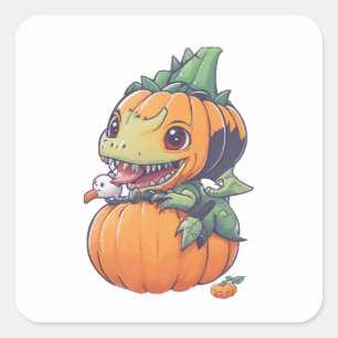 gekke pompoen die probeert eng te eten vierkante sticker