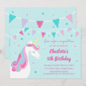 Gekke Regenboog Eenhoorn Aqua 5e Verjaardag Kaart (Voorkant / Achterkant)