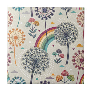 Gekke regenboog en botanische paardenbloemen tegeltje