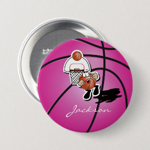 Gekke roze Basketball Guy   Gepersonaliseerd Ronde Button 7,6 Cm