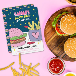 Gekke Roze Burger en Frites Verjaardagsfeestje Kaart