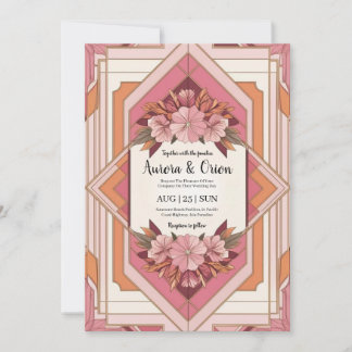 Gekke roze en oranje bloemenbruiloft kaart