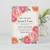 Gekke roze en oranje bloemenbruiloft kaart (Staand voorkant)