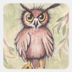 Gekke schattige uil vierkante sticker