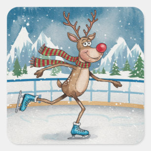 Gekke Skinny Rudolph op Schaatsen Vierkante Sticker