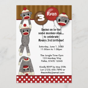 Gekke SOCK MONKEY Birthday Uitnodiging SMR-meisje/